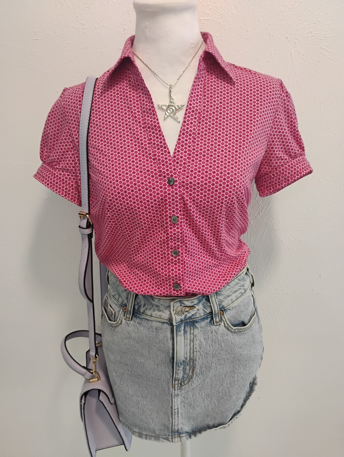 Express Design Studio Pink Geometric Button Accen… - image 6