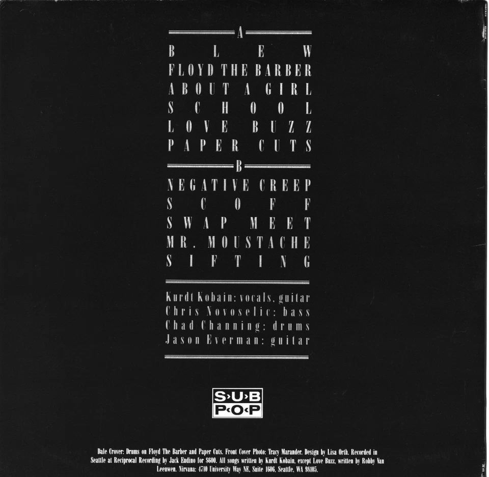 Original Nirvana Bleach Black Vinyl 1989 Limited Edition (2000 LP) Lp On Sub Pop - Image 2 of 4