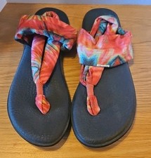 Sanuk Women  s Sandals Sz 8 Yoga Mat Sling Multi Color Flip Flops Rainbow Hippie