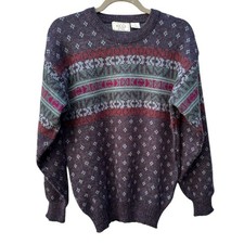 Vintage 80 s Sears Men s M Charcoal Gray Multi Fair Isle Fuzzy Retro Sweater