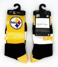 PITTSBURGH STEELERS NFL MEN'S LARGE (10-13) BLACK & GOLD CREW SOCKS FREE SHIP