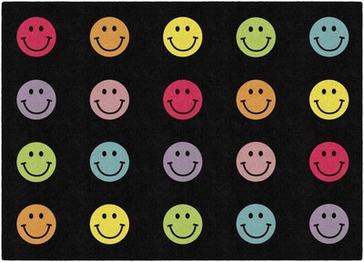 Flagship Carpets Rainbow Smileys in Black Criss-Cross Applesauce Educational Are
