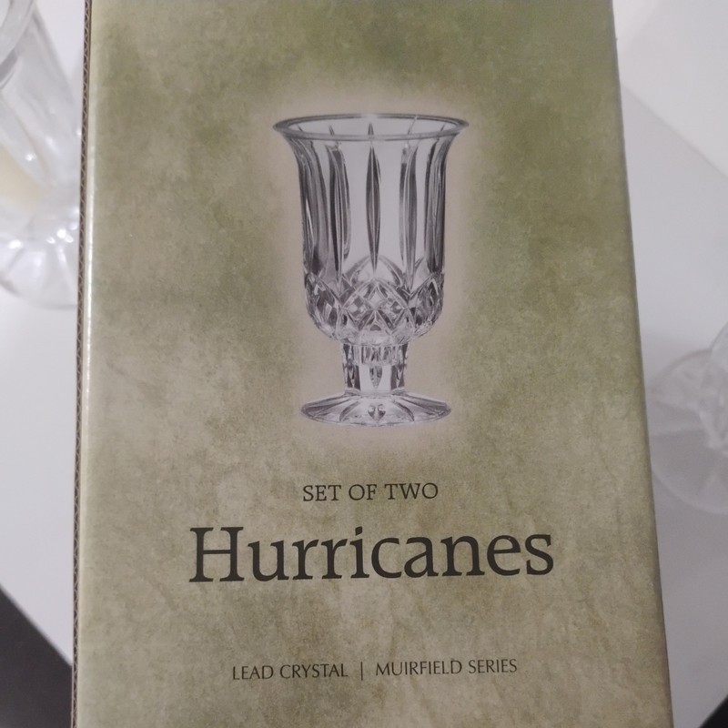 Toscanny Crystal Hurricanes 7 inch Candle Holder Set Heavy Glass New in Box