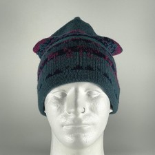Vintage 80s Knit Ski Cap Teal Purple Nordic Wool Fair Isle Tassel Beanie Canada