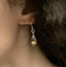 Handmade Glass Earrings with 3mm Gilson Opal  5/8" Length Not Including Ear Wire