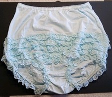 Vtg Irene Originals Ruffles Light Blue Granny Panties Brief 100 Nylon USA