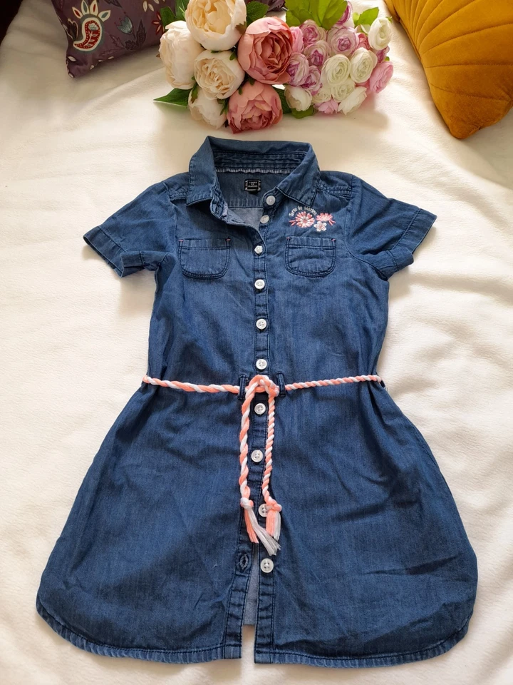 Robe fille 4 ans Terre des Marins en jean léger bleu manches courtes - Photo 1/3