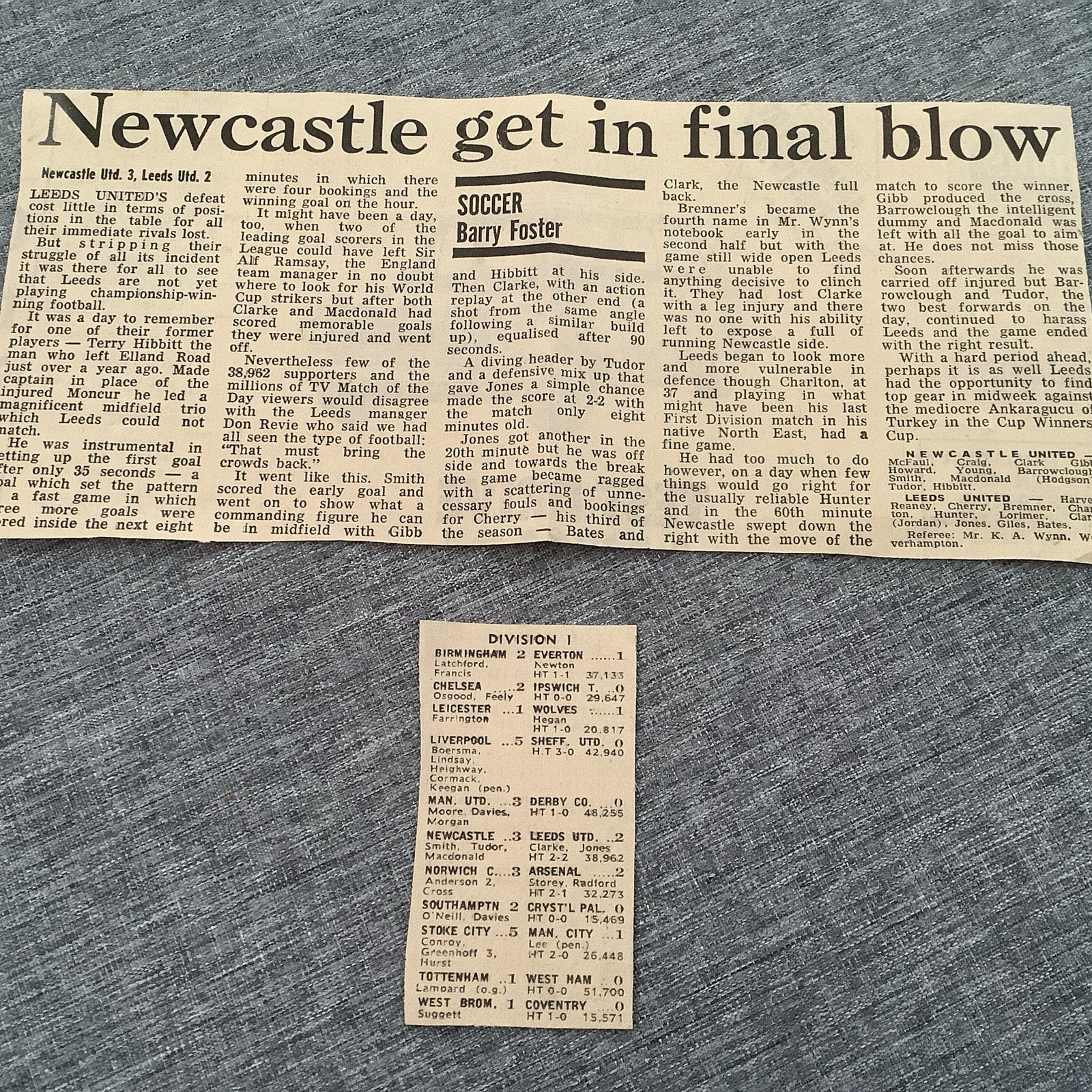 NEWCASTLE UNITED V LEEDS UNITED FOOTBALL LEAGUE DIVISION 1 NEWSPAPER REPORT 1972 for sale on Ebay