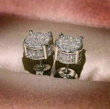 2.00Ct Round Cut Lab Created Diamond Cluster Stud Earrings 14K White Gold Plated