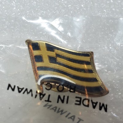 Greece Flag Pinback Button Gold Black Enamel Clutch Back Pin Taiwan Vintage