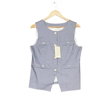 Joie Women's Sleeveless Button Front Vest Top Utility Pockets Gray Size L NWT