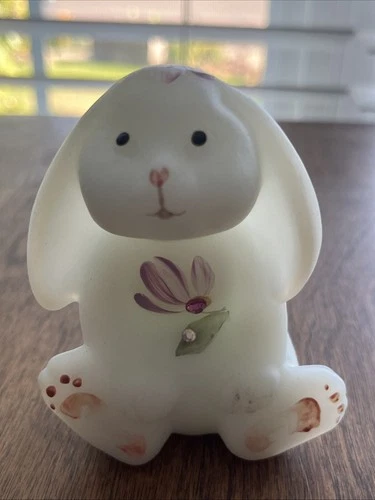 Fenton Swarovski Crystals Luv Bunny Dew Drops Satin Love Rabbit Floral Signed