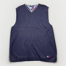 Vtg Tommy Hilfiger V-Neck Sweater Vest Mens L Blue 90s Y2K Preppy Tennis Varsity