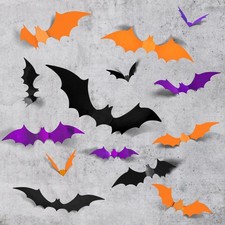 Halloween Bat Stickers, Halloween Bat Wall Decor, 72PCS, 4 Sizes