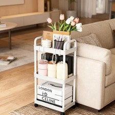 Storage Trolley 3 Tier Rolling Rack Storage Utility Cart Kitchen - White