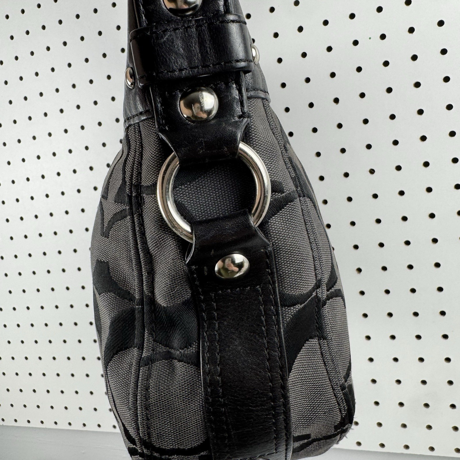 Vtg Coach Y2K Signature C Jacquard Hobo Shoulder Bag Black Leather Trim thumbnail 5