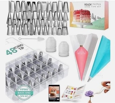 Boysem0 74-teiliges neues Tortendekorations-Set Spritzbeutel und Düsen - 48 nummerierte Glasur