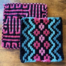 2 Handmade Potholders Cotton Loom Hot Pad Trivet Gift Retro Cottage Kitchen 8x8