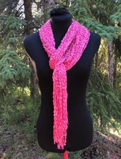 NWOT Bright Hot Pink Lightweight Netting Scarf Shawl Wrap With Long Fringe