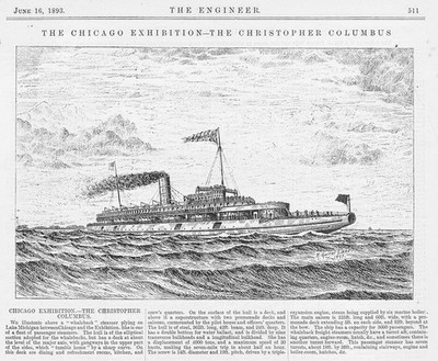Lake Michigan Walrücken Dampfschiff ''Christopher Columbus'' Antikdruck 1893
