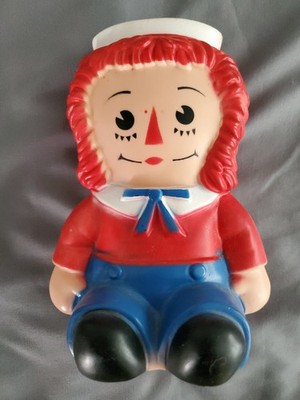 Vintage Raggedy Ann Andy Plastic Piggy Bank Bobbs Merrill Play Pal