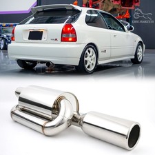 JDM Twin Loop Exhaust Muffler 2.5" Inlet 4.0" Tip Chrome For Honda Civic Type R