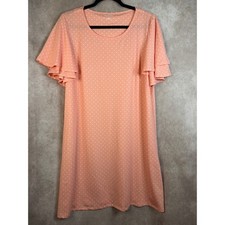 Kim Rogers PL Peach Polka Dot CapeRuffle Sleeve Dress Womens Petite Large