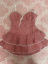 Windsor open back red and white checkered mini dress! Layered skirt with lace de