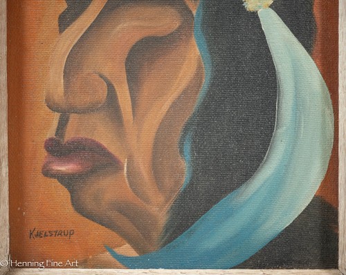 Fine Vintage Oil Painting of Native American Portrait Signed Kjelstrup Modernist - Picture 4 of 8
