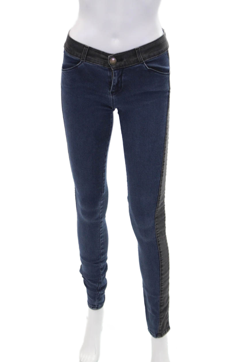 Current/Elliott Womens Mid Rise Two Tone Skinny Jeans Blue Black Size 25Free Shipping in US $100+ Orders | $6.95 Orders Below