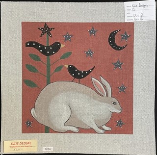 HP Needlepoint 13ct KULIE DESIGNS Folk Art Rabbit and Crows Red Green PK56