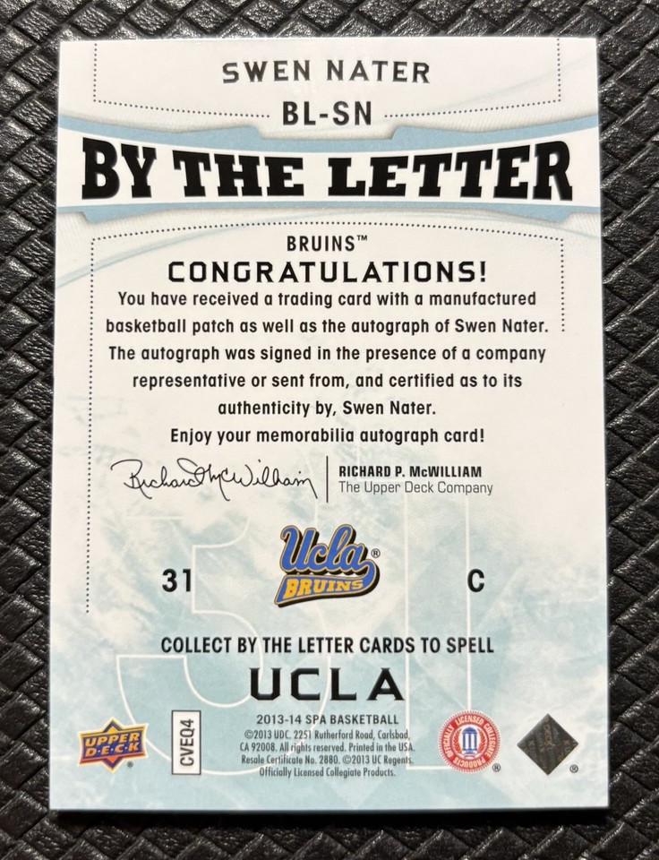 SWEN NATER 2013-14 SP Authentic By The Letter Logo Patch Auto /75 North ...