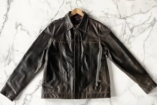 Vintage 2002 Gap Jacket Leather Aviator Snap Button Lined Brown Mens Medium Y2K video thumbnail