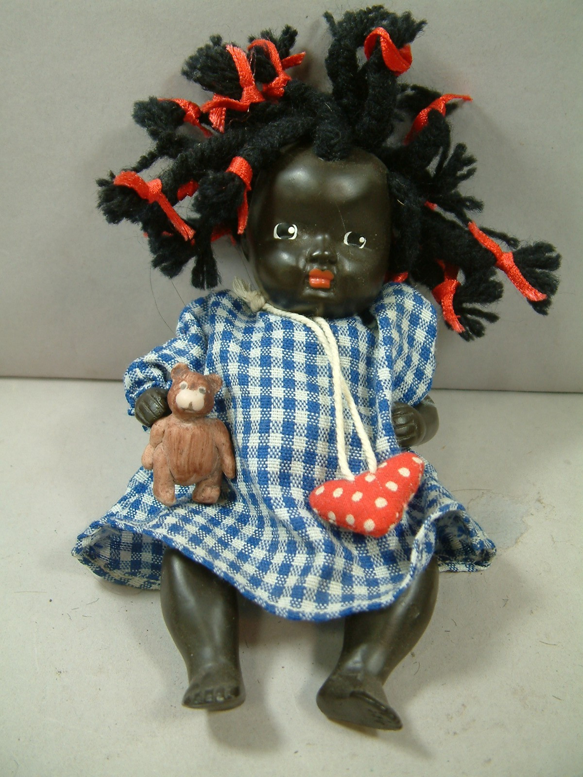6.5" Vintage All Original Black Bisque Baby Japan Good Condi