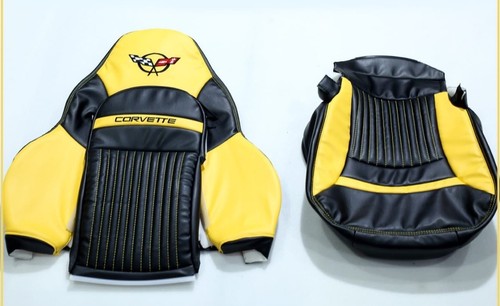 CORVETTE C5 SPORTS 1997-2004 FAUX LEATHER SEATCOVERS IN Yellow & Black.. - Picture 3 of 9