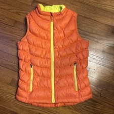 LL L.L. Bean Girls Down Fill Puffer Vest Size L 6x 7 DownTek Salmon yellow Zip