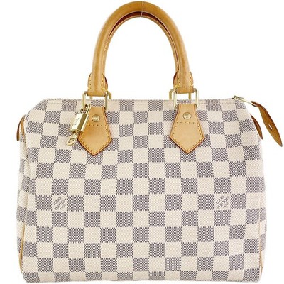 Louis Vuitton Damier Azur Speedy 25 Leather Fabric White Handbag