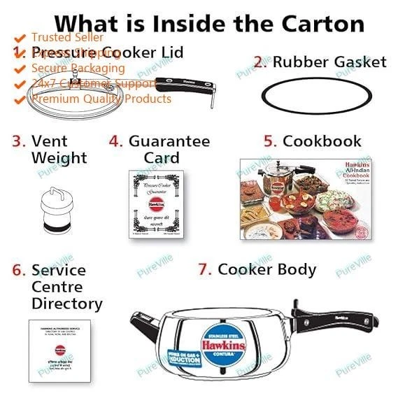 Hawkins 3.5 Litre Contura Stainless Steel Pressure Cooker, Induction Cooker(SSC3