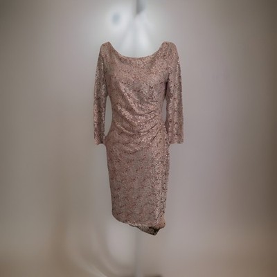 Formal Sequin Dress Jessica Howard Stunning Rose Gold Mesh Ruched Short Size 10