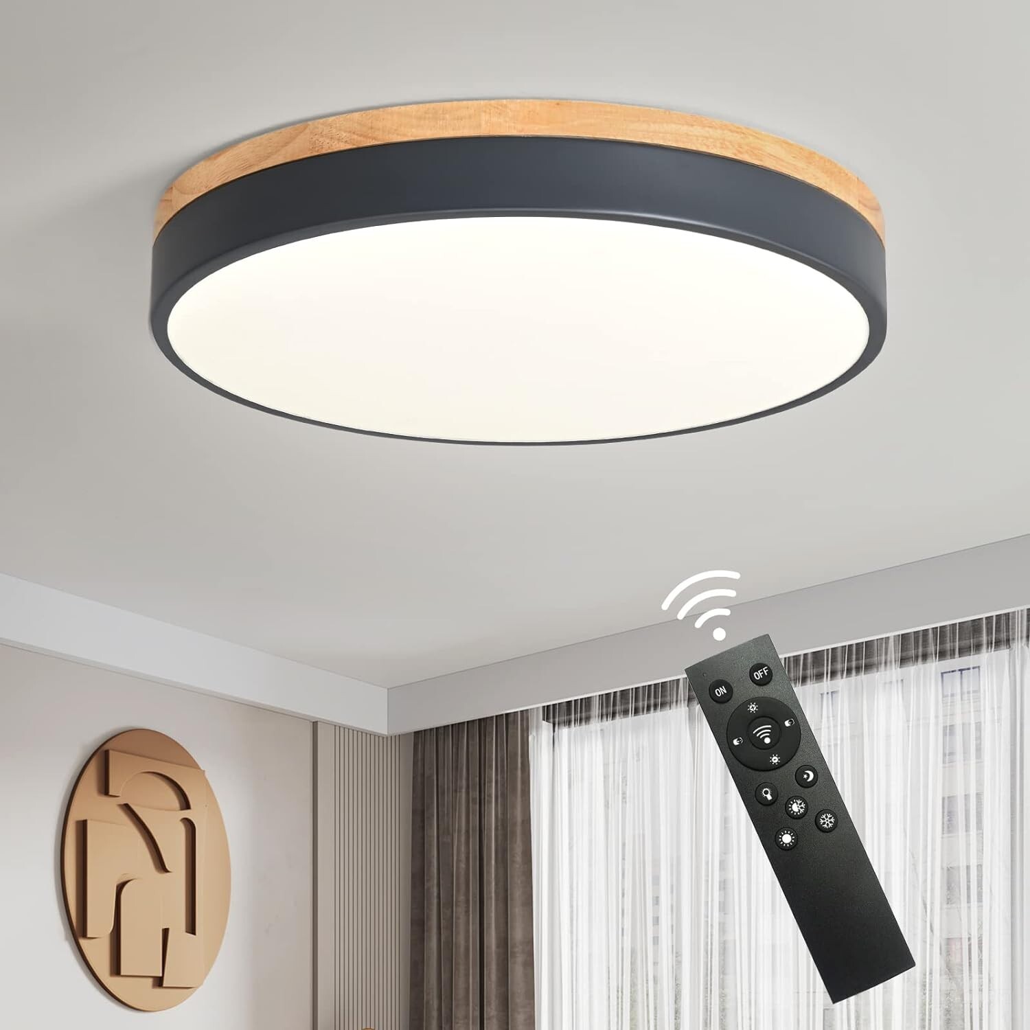 Plafonnier dimmable 3000K-6500K connecté via App iOS Android avec réglage de luminosité à distance