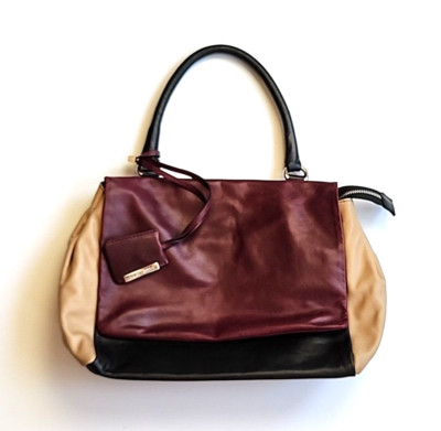 GIANNI CHIARINI Leather Colorblock Black Wine Italy Shoulder Purse Large 13''x 9''