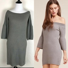 BB Dakota Sweater Dress Size SMALL Gray Bell Sleeve Ribbed Stretch Nordstrom