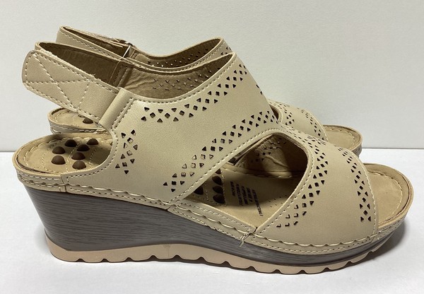 Gabbeni Women’s Sandals Aus Size 8 Eu 39 Wedge Heel Beige Adjustable Strap