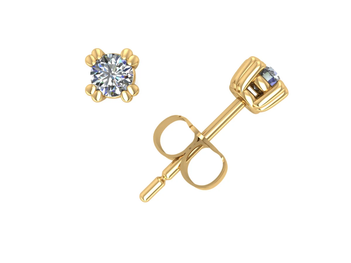0.2Ct Round Cut Diamond Basket Stud Earrings 14k Gold Double Prong