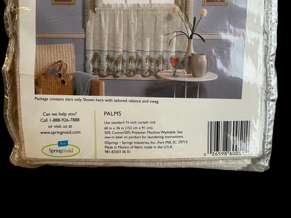 VTG Springmaid Bright Side Palm Tree Window Curtain Tiers One Pair 60”x30” NEW - Image 4 of 4