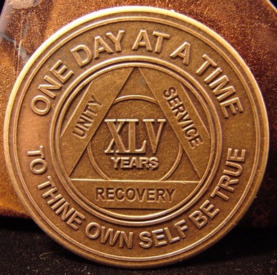 Alcoholics Anonymous AA 45 Year Bronze Medallion Token Coin Chip ...