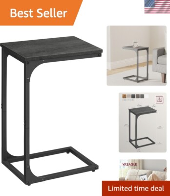 C-Shaped Side Table for Small Spaces - Misty Gray & Black, Easy Assembly