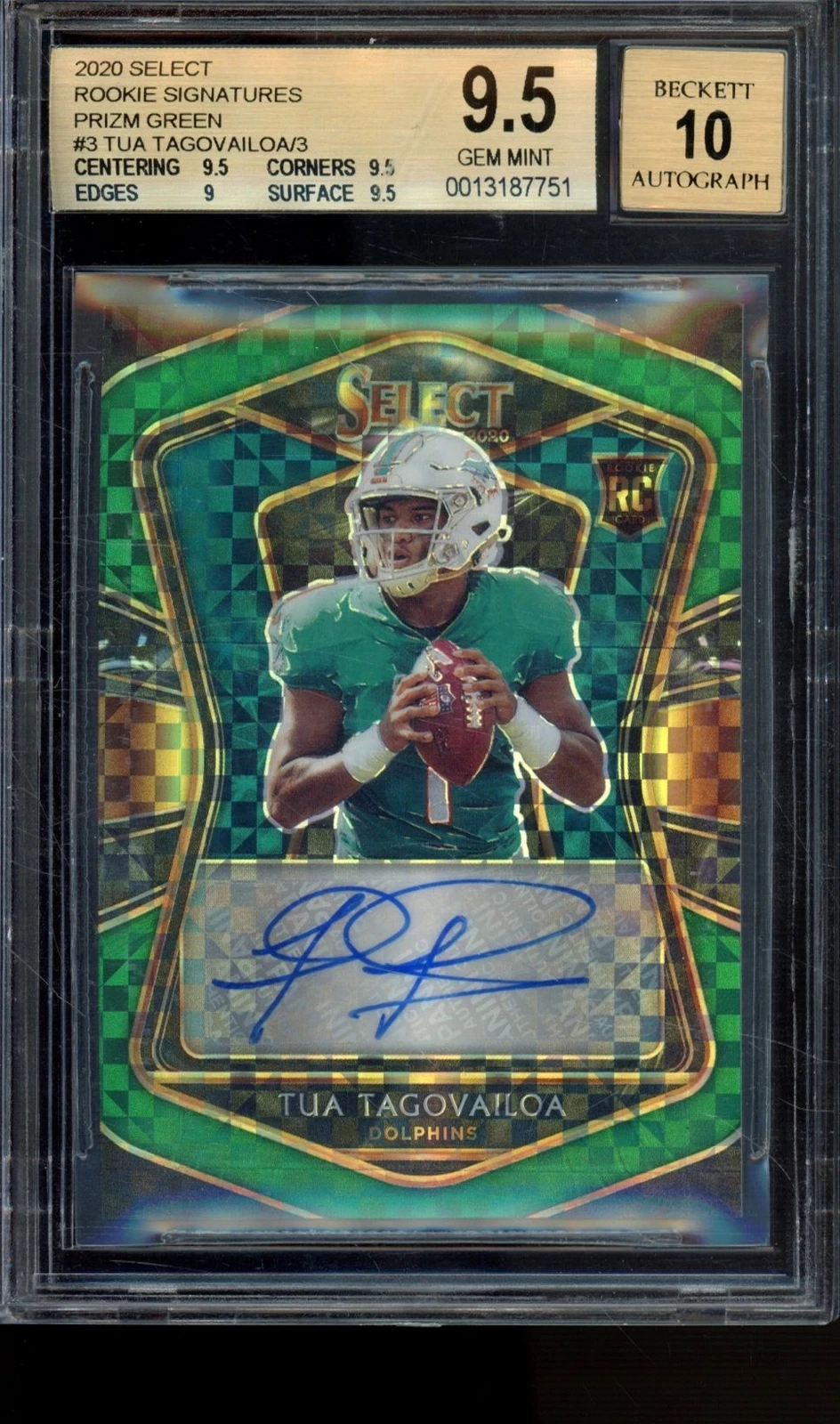 Tua Tagovailoa Panini Select Jumbo Rookie Signature Swatch Prizm #TTA Green