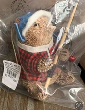 West Elm Dapper Bottlebrush Fishing Bear Christmas Ornament