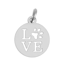 Stainless Steel Small Paw Print Love Charm w/ Zipper Pull